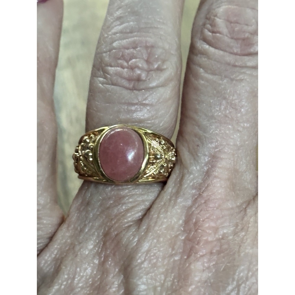 Vtg Sterling Silver Gold Plated Rhodochrosite Pebbled Ring Sz 7 6.8 gms - Picture 6 of 7
